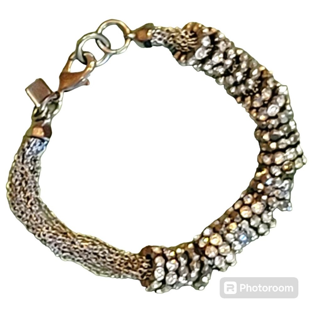 BR Silver Tone Ringed Rhinestone Bracelet with Lobster Clasp